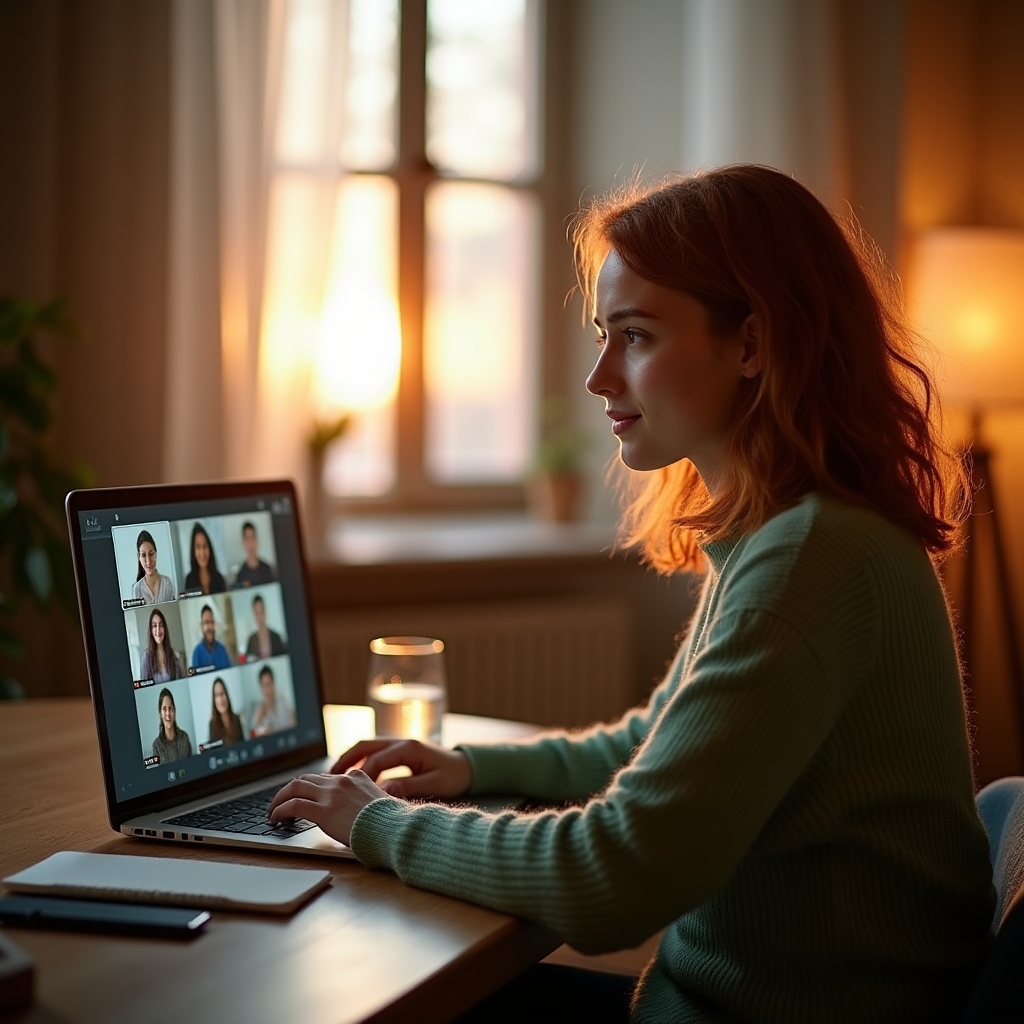 Widok spotkania online z prowadzącym i uczestnikami na ekranie